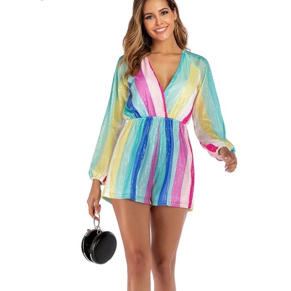 New Pastel Rainbow Sequin Romper - Picture 4 of 8